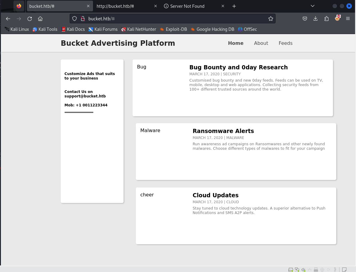 Web application landing page on Bucket