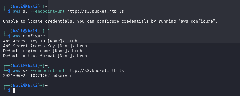 S3 bucket listing confirms write access for unauthenticated uploads
