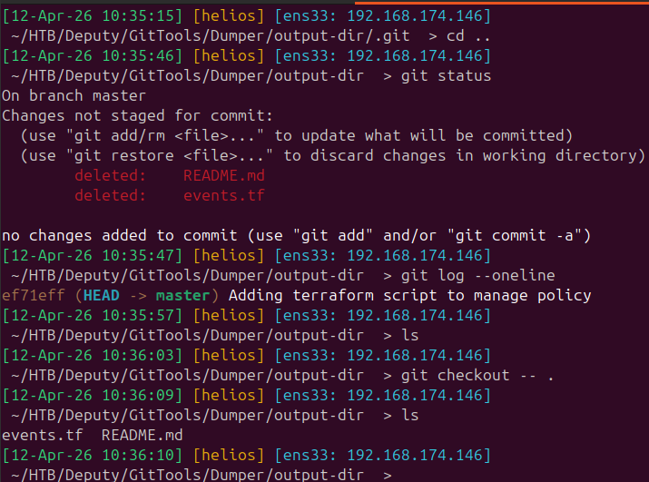 Terraform files recovered from the git dump