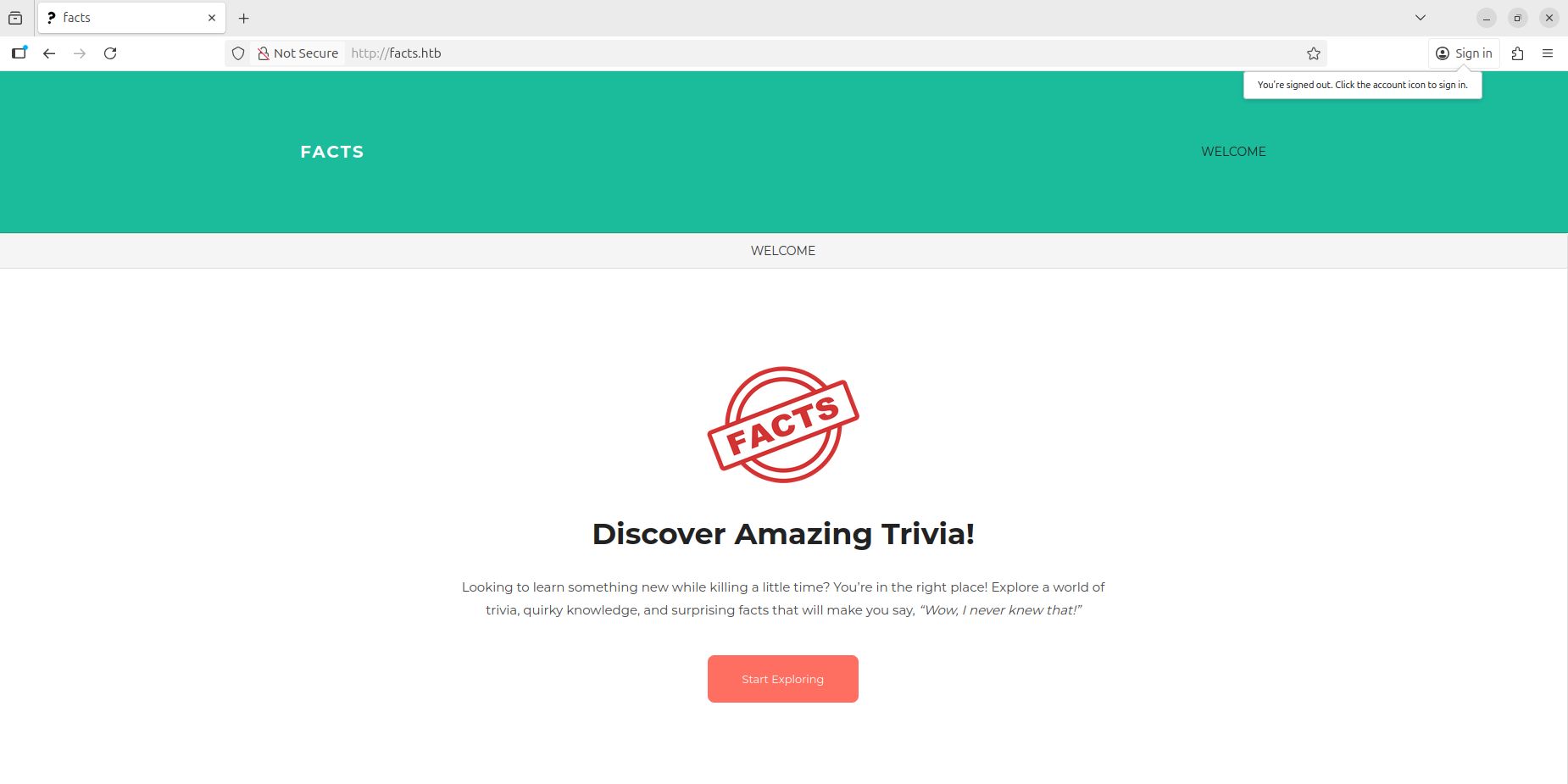 The facts.htb landing page