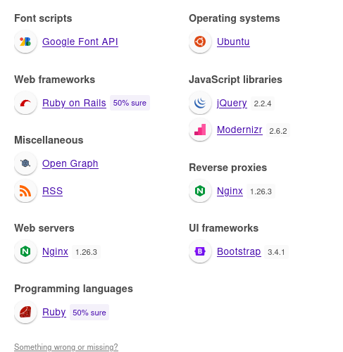 Ruby on Rails identified as the application framework