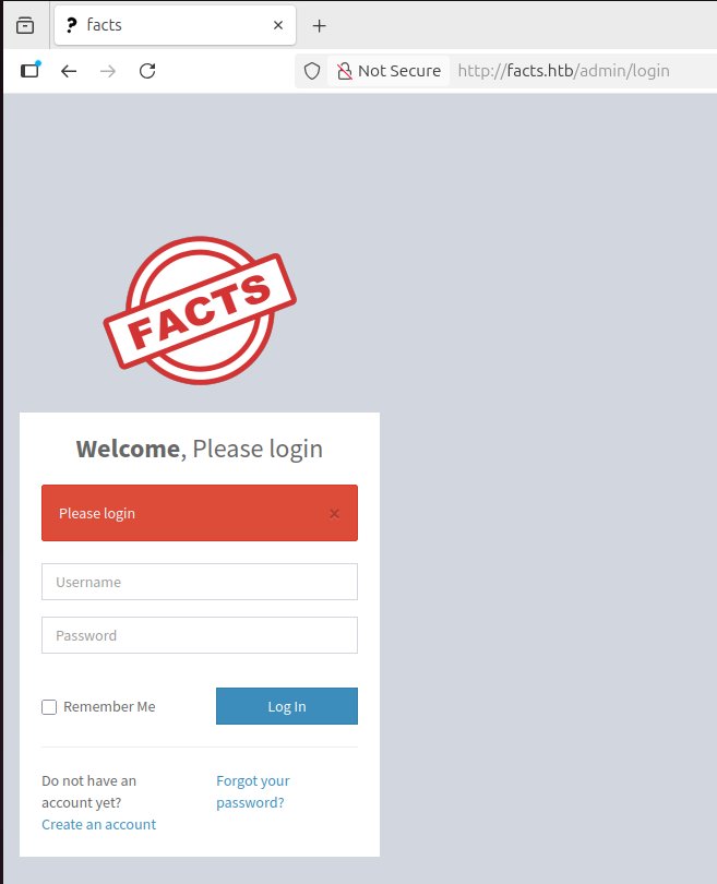 Admin panel login page