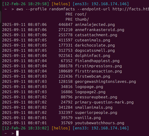 Listing the randomfacts bucket contents