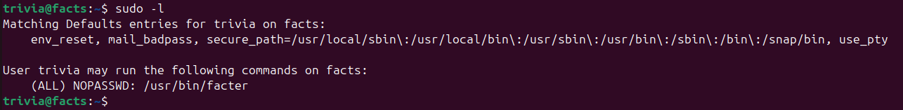 sudo -l output for trivia