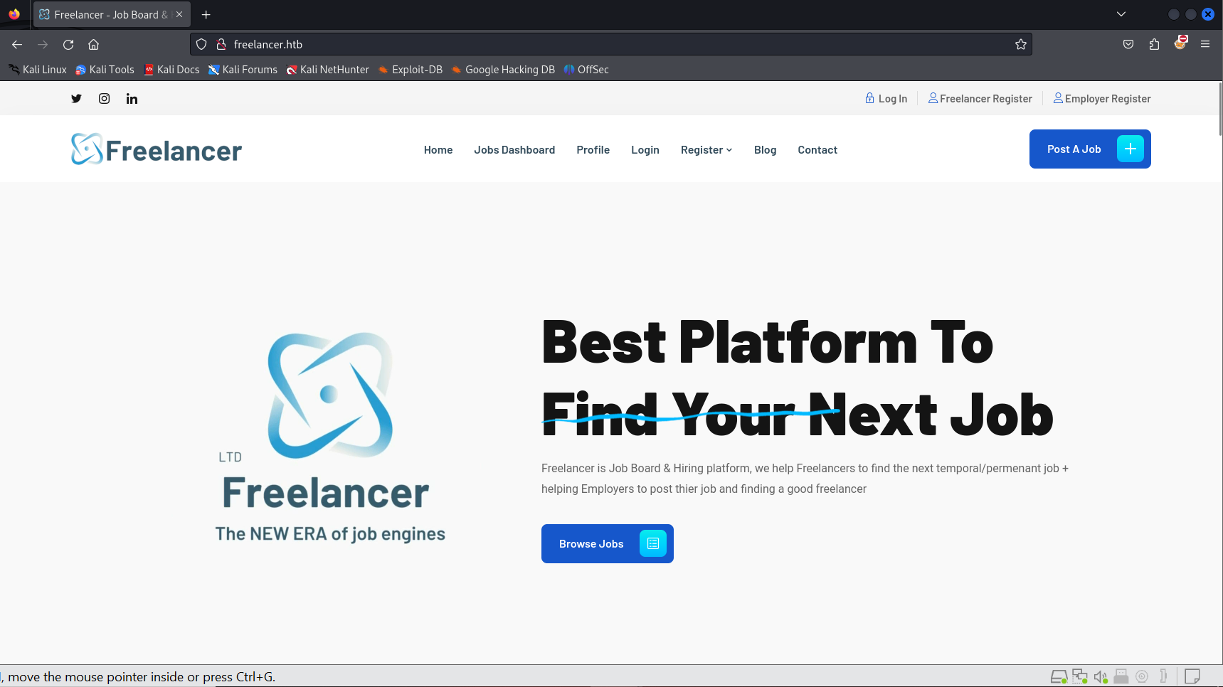 Freelancer web application front page
