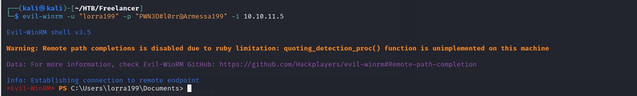 Evil-WinRM session as lorra199
