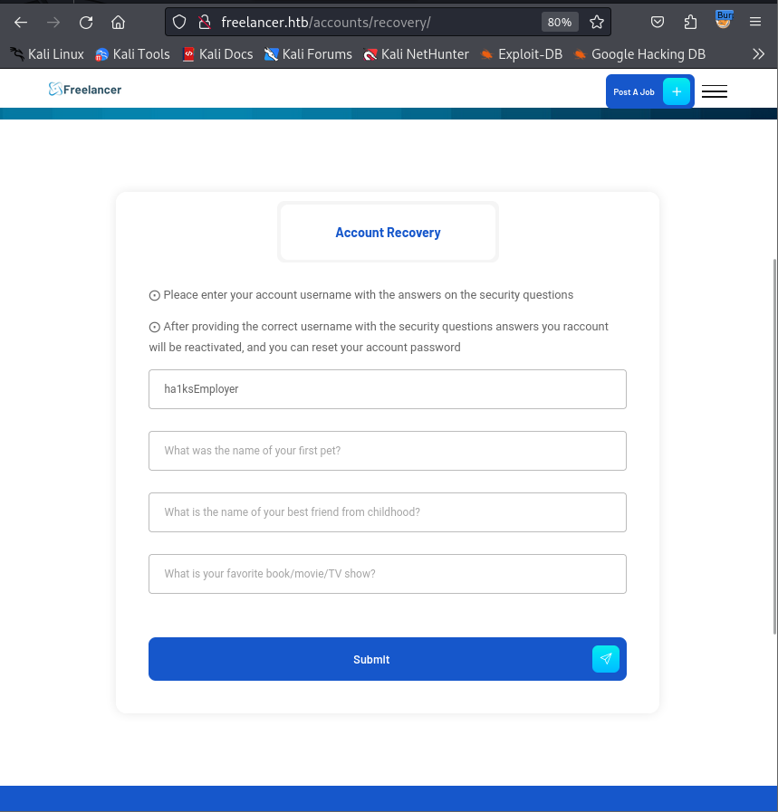 Recovery answers accepted