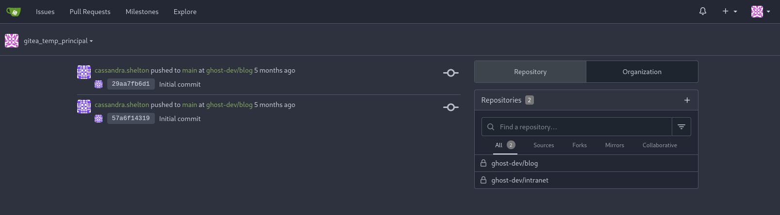 Gitea repository listing