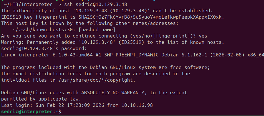 Successful SSH login as sedric