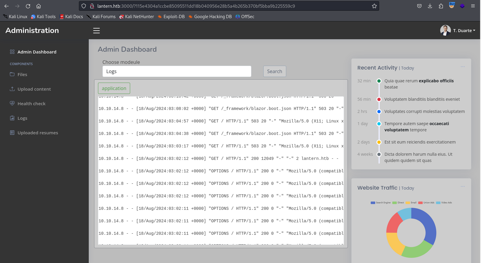 Successful login to the internal Lantern application