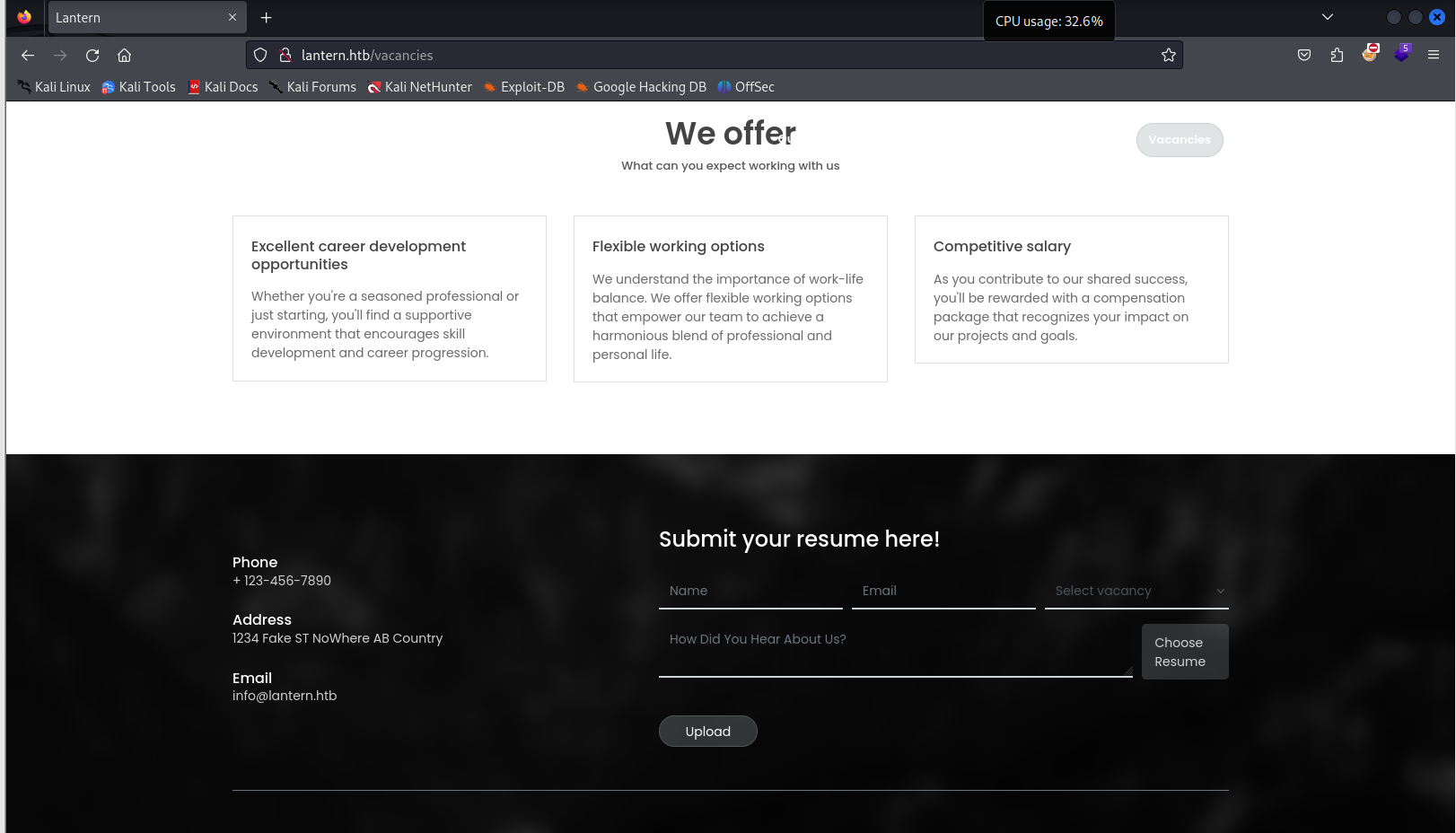 Port 80 has a /vacancies upload form