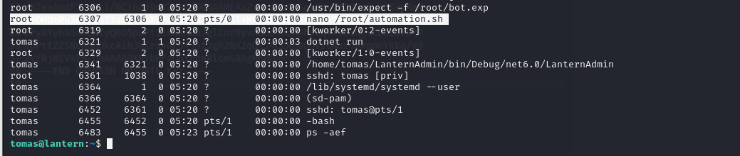 procmon output showing a root-owned process of interest