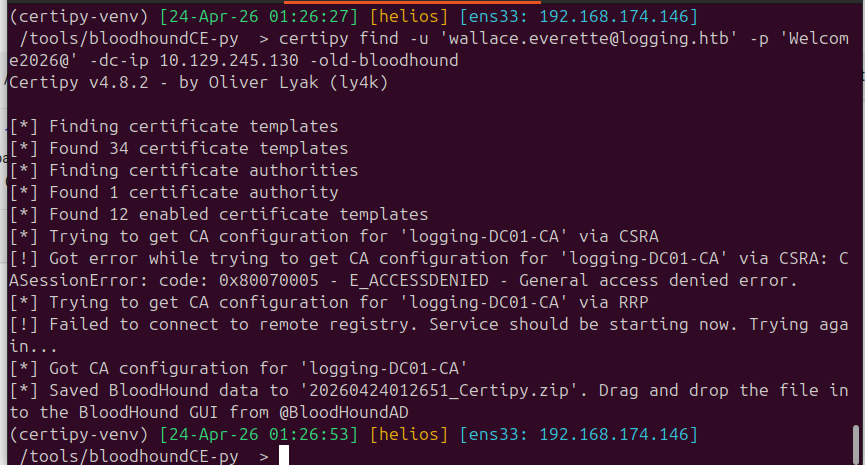 Certipy certificate template enumeration