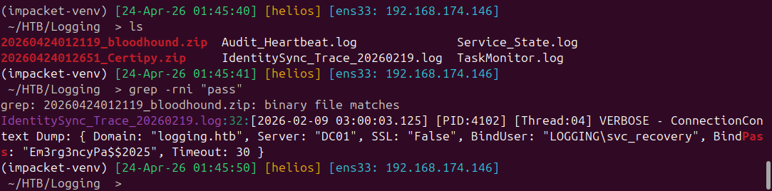Log files inside the share