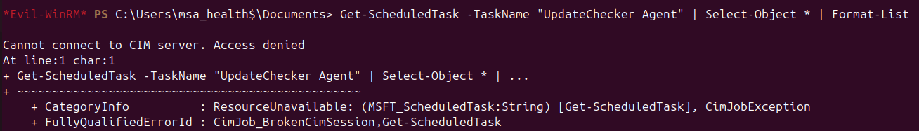 Scheduled task details for UpdateChecker Agent
