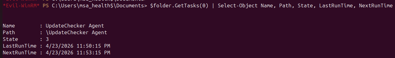 Task trigger showing 3-minute interval