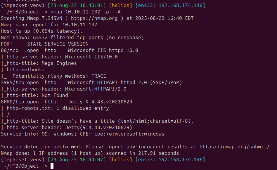 Nmap service detail output