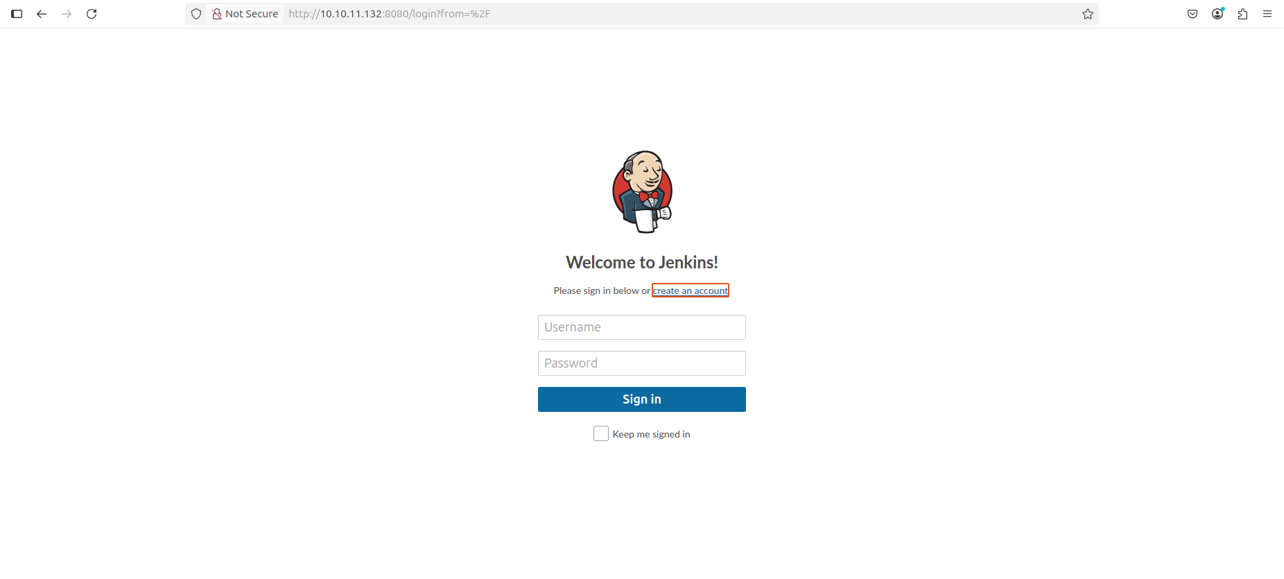 Port 8080 Jenkins login page
