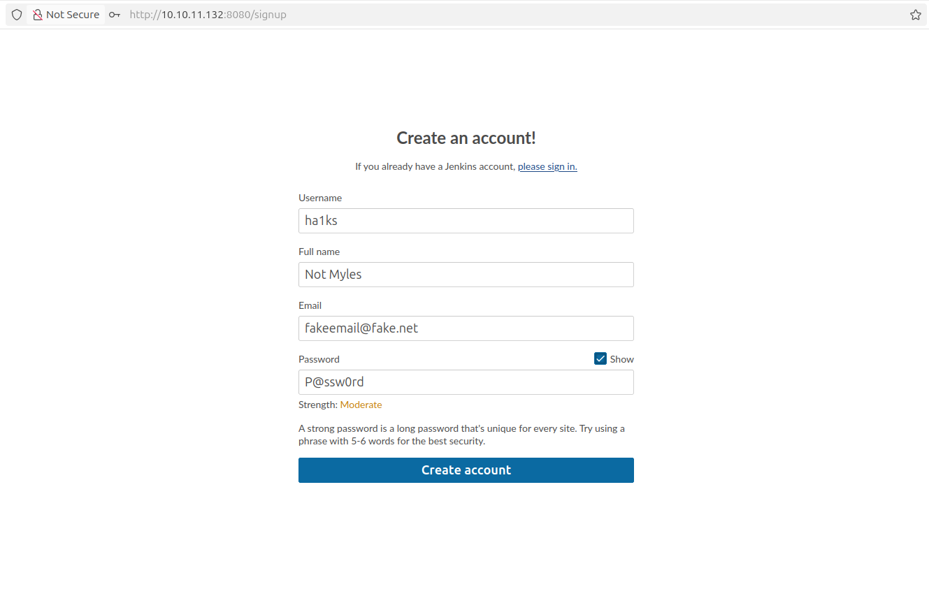Jenkins dashboard after registering a new account