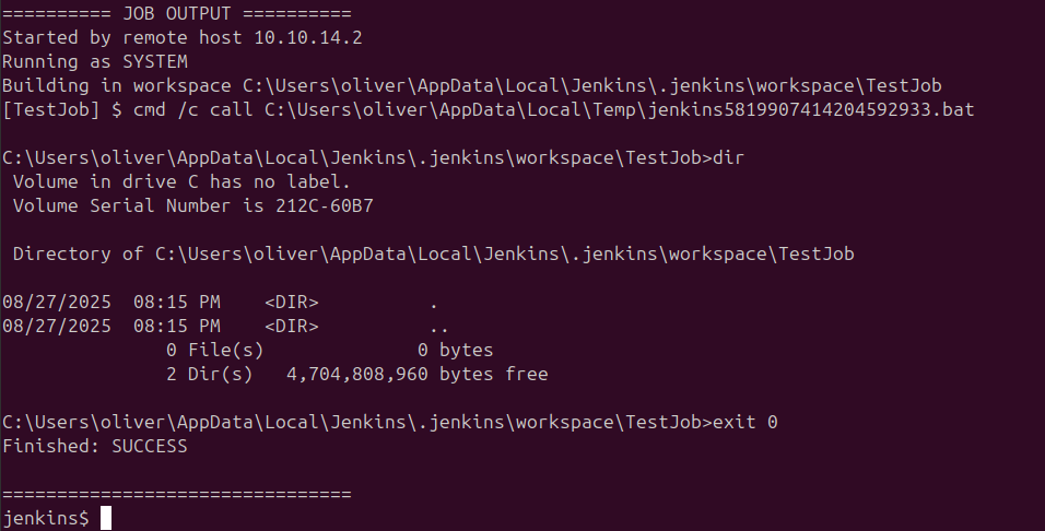 Jenkins shell reading the user flag from oliver’s desktop