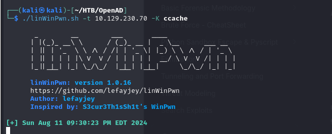 linWinPwn stealing and using the ccache credential