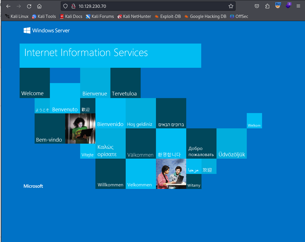 IIS default page on port 80