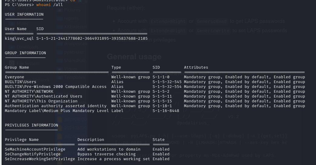 SSH login as svc_sql on the Windows domain controller