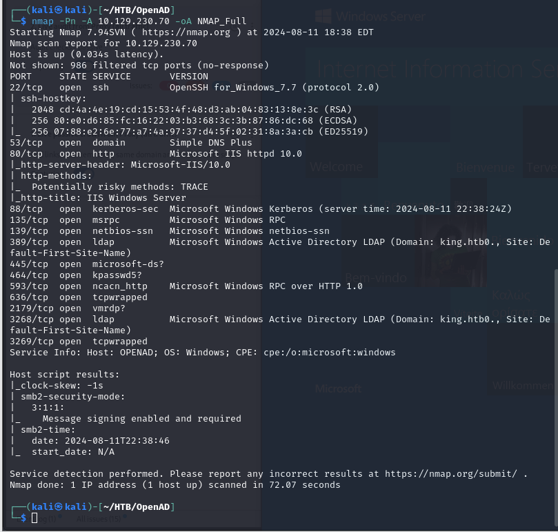 LDAP or SSL certificate revealing the domain king.htb