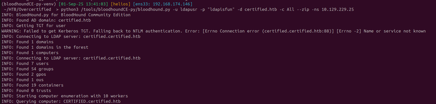 BloodHound collection running as ldapusr