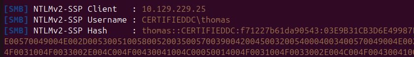 Responder capturing thomas’s NTLMv2 hash
