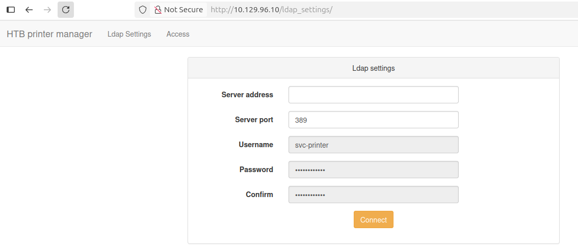 LDAP settings configuration page